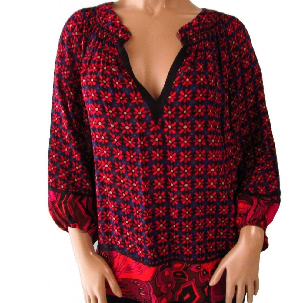 Trina Turk Chavez Floral Split Neck Blouse Multicolor Size XS